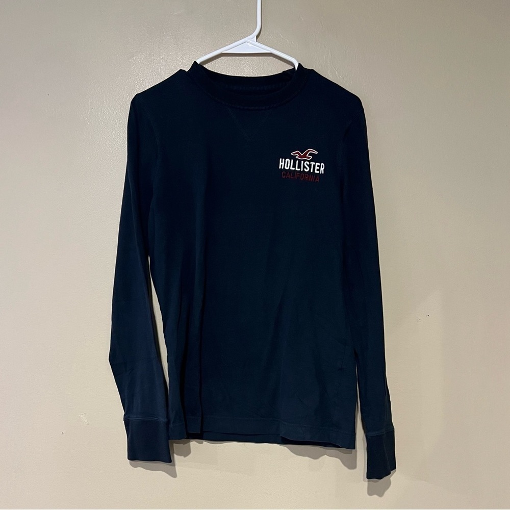 Hollister Men's Size Small Navy Long Sleeve Embroidered Logo Casual